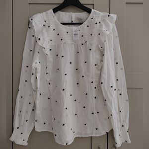 LOFT White Blouse Hearts M, NWT